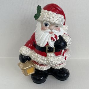 Vintage 13” Santa Claus Saint Nick Ceramic Mold Santa Winking Holding A Lantern